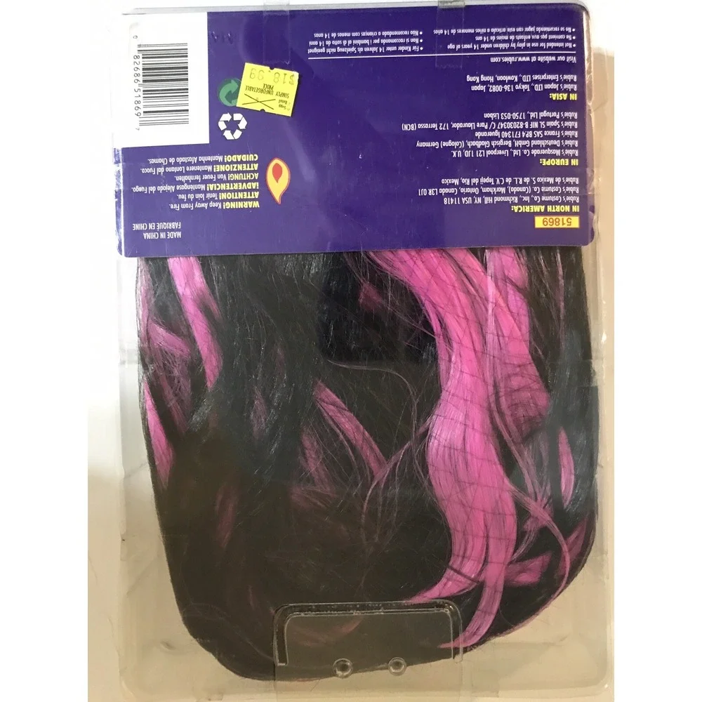 Rubies Halloween Two-Tone Streak Wig Black Pink Punk Goth Costume 51869 NEW
